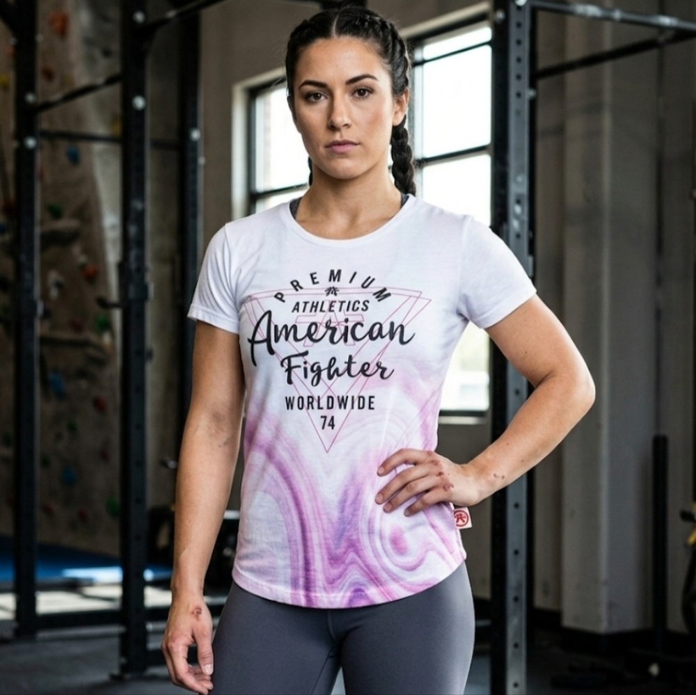 American Fighter LA Sierra SS Women's Tee in White/Pink Size Small